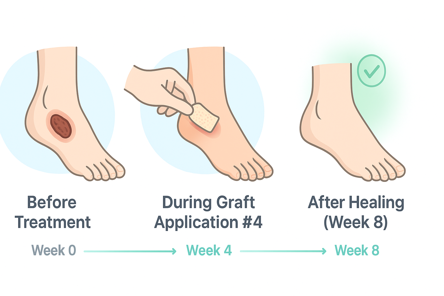 Wound healing progression from before treatment to complete healing